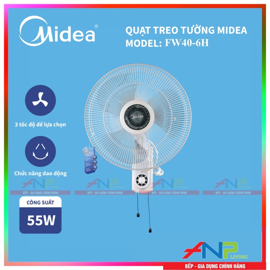 Quạt Treo Tường 3 Cánh Midea FW40-6H (Công Suất 55W - 3 Cấp Gió) - Hàng Chính Hãng