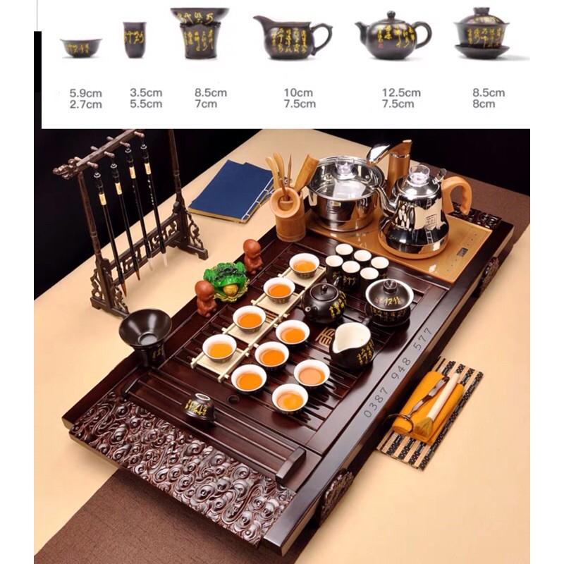 Bàn trà điện thông minh đa năng cao cấp cảm ứng tự động bơm nước Khung gỗ 92cm,Bộ bàn trà đạo mặt nan màu nâu