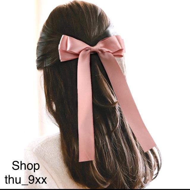 Kẹp Tóc Nơ Ruy Băng Satin 3 Tầng Đuôi Dài
