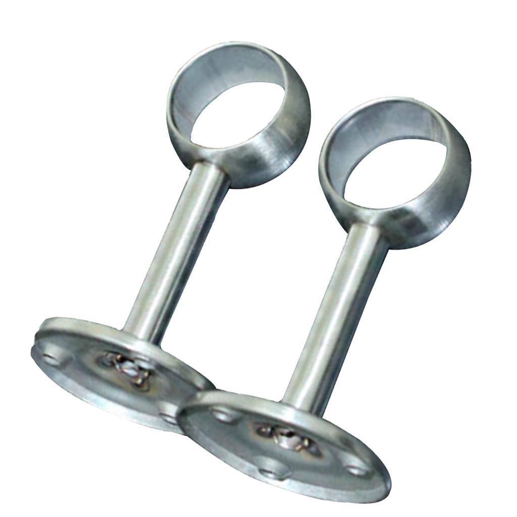 2pcs Stainless Steel Wardrobe Pipe Lever Rod Bracket Flange