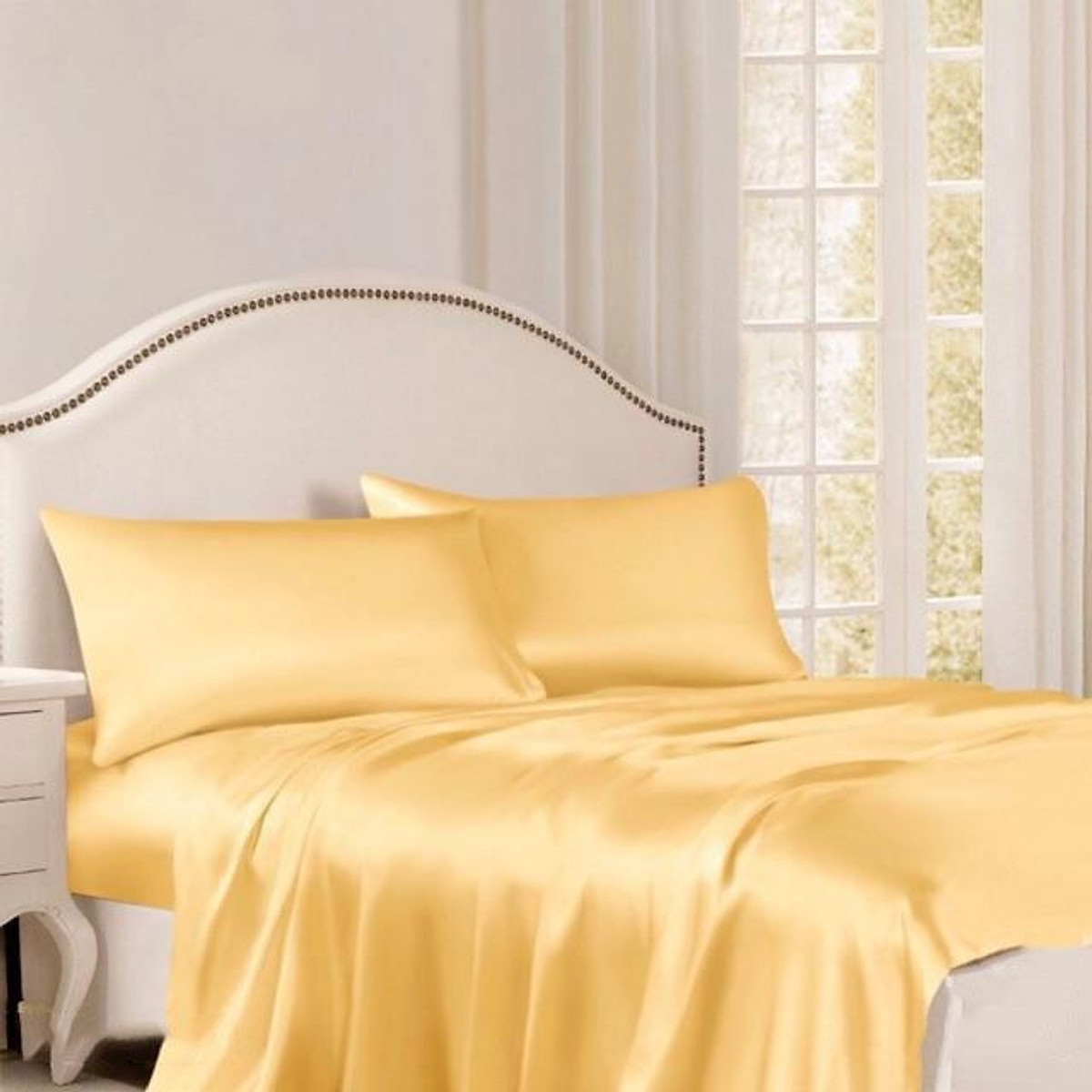 Ga - Drap Giường Lẻ Phi Lụa Cao Cấp Màu Vàng Chanh