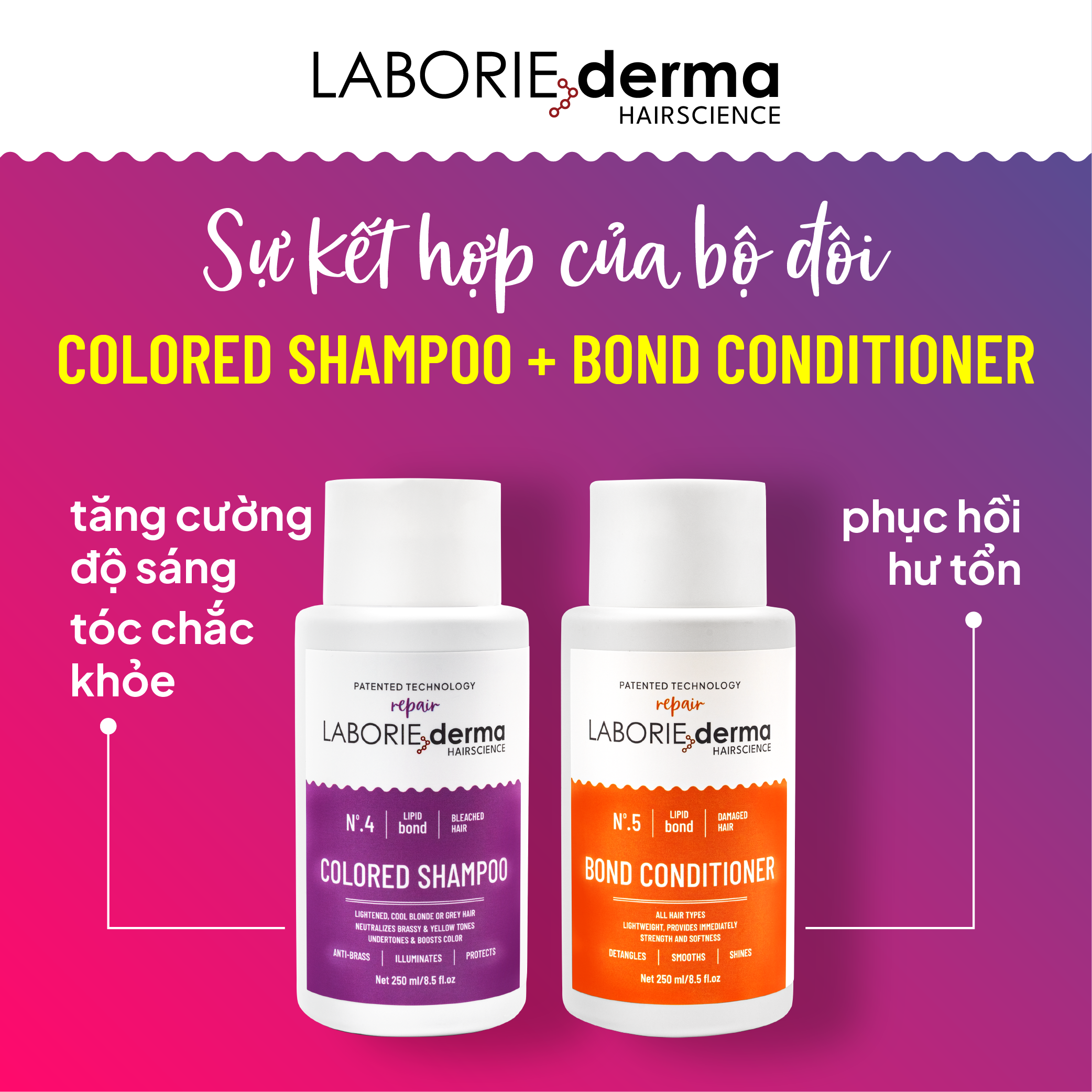 Dầu gội tím giúp làm sáng và đều màu tóc LABORIE derma Colored Shampoo - 250ml
