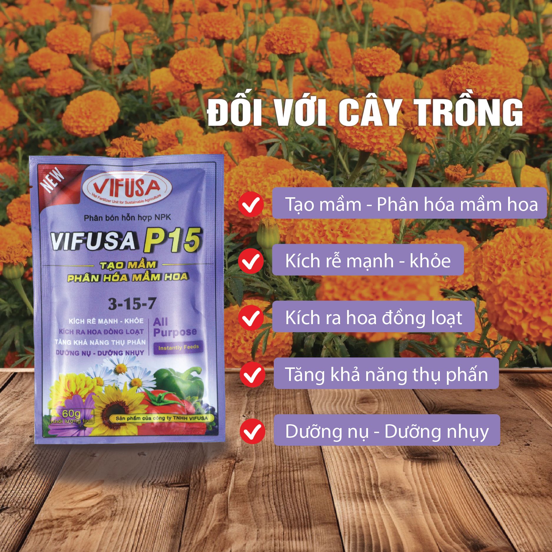VIFUSA-P15 - Phân bón Lân hữu cơ gói 60g
