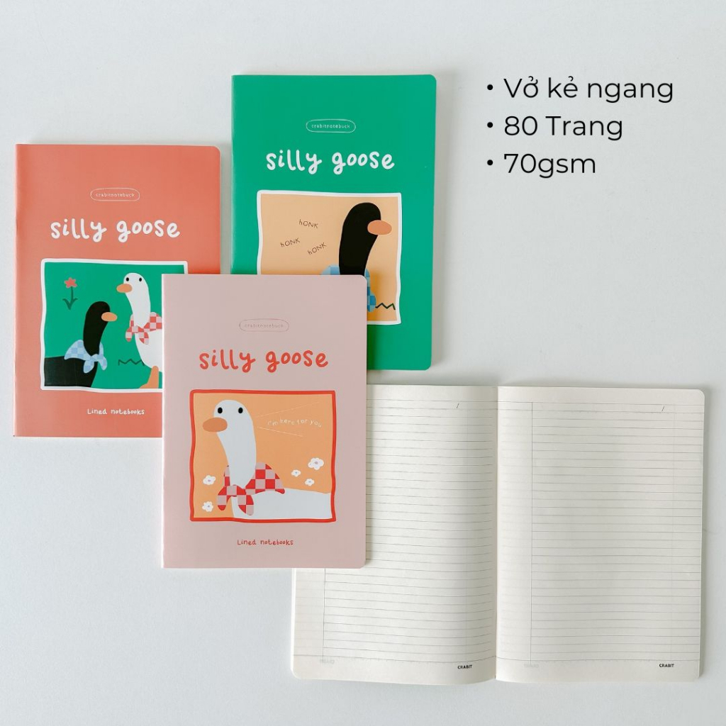 Vở học sinh - Vở kẻ ngang - 80 trang - hoạ tiết ngỗng vịt cute pastel Crabit Silly Goose