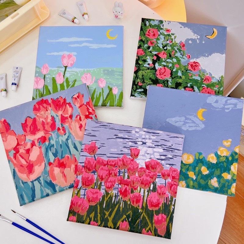 Tranh Tô Màu Sơn Dầu Số Hoá Sẵn Bút Và Màu Dầu 20X20cm