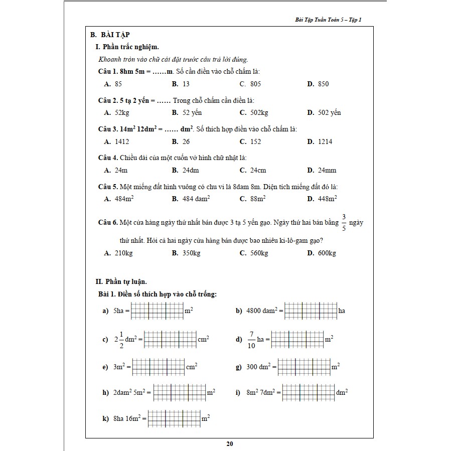 Sách - Combo Bài Tập Tuần Toán và Tiếng Việt 5 - Tập 1