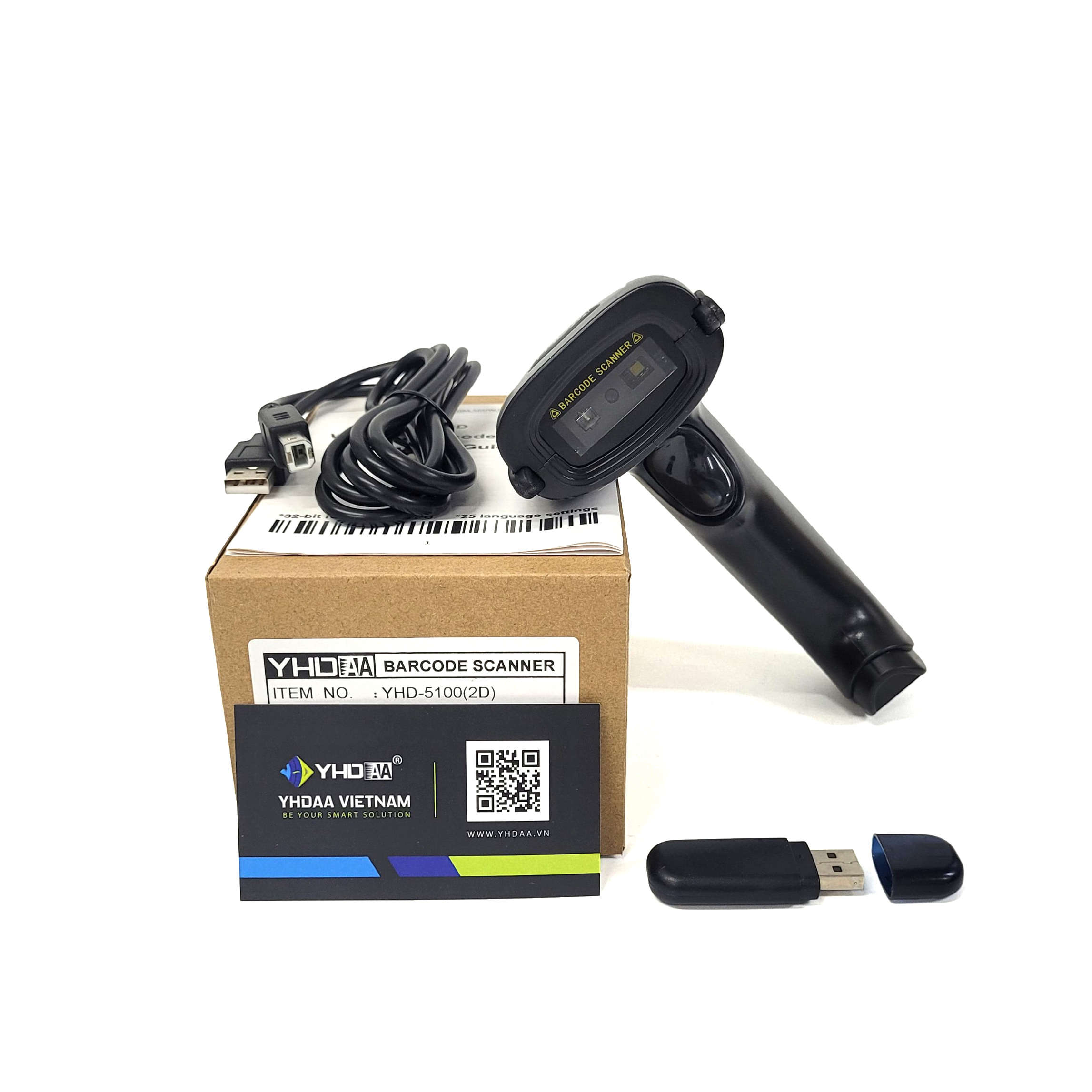 Máy quét mã vạch không dây YHD 5100 2D đọc mã vạch Barcode Qrcode cực nhạy kết nối đầu thu USB không dây dùng trên Máy tính, Laptop - Hàng Nhập Khẩu
