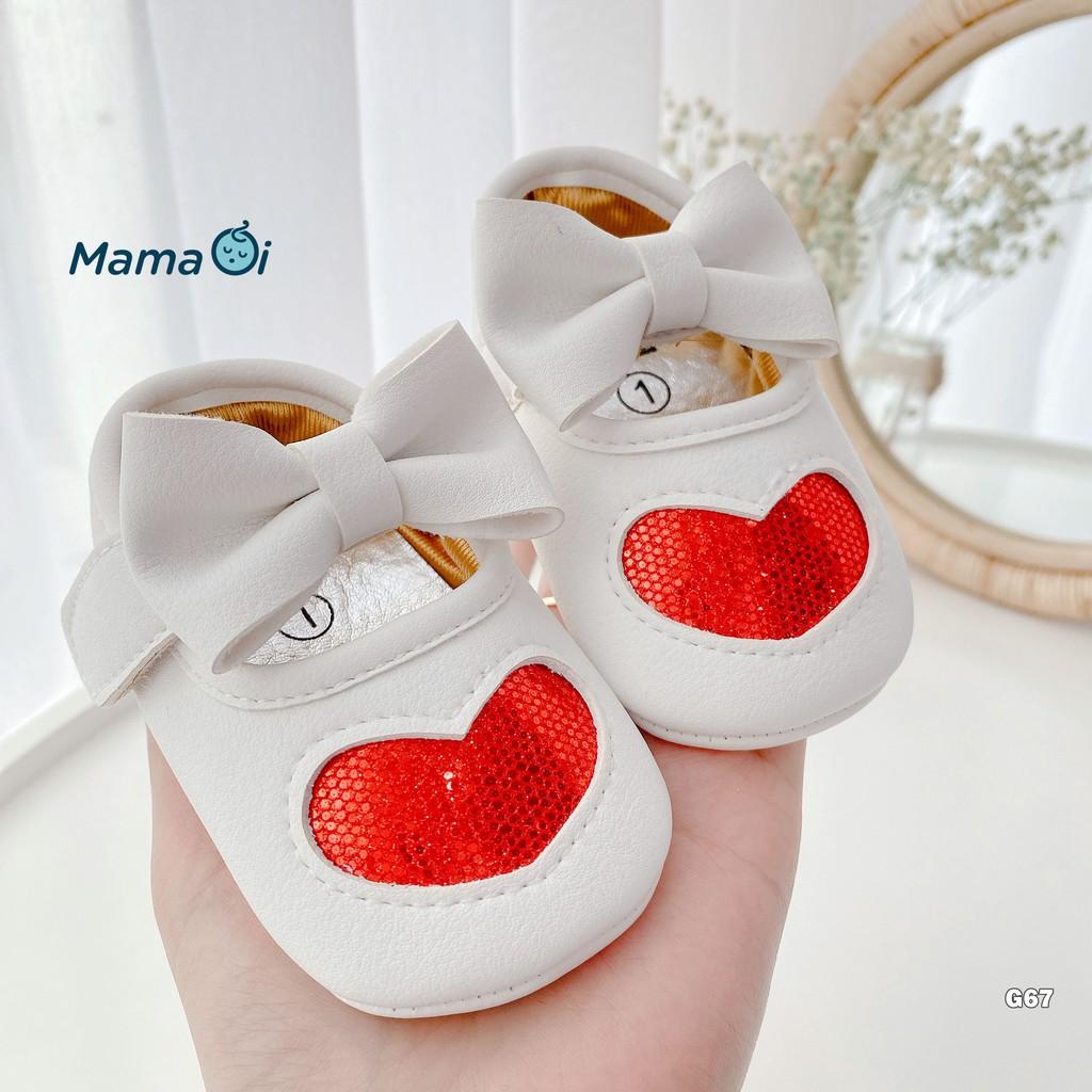 Giày búp bê cho bé tập đi chất da màu trắng hình trái tim mềm mại của Mama Ơi - Thời trang cho bé