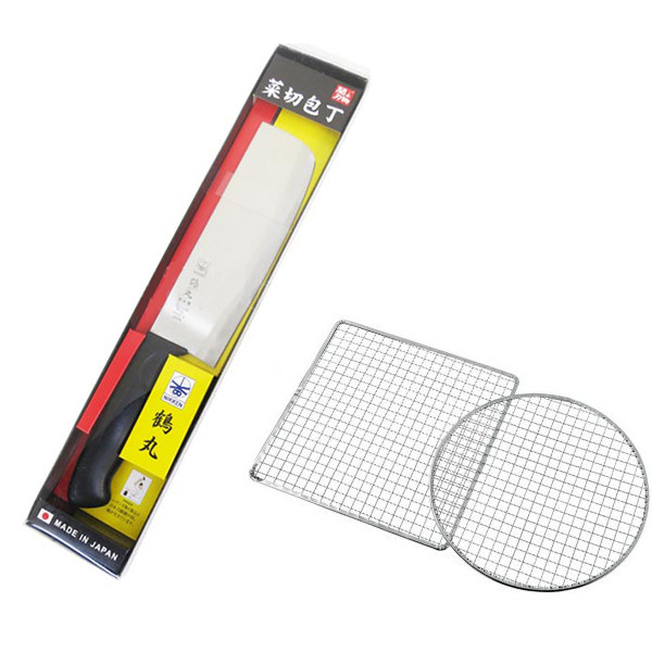 Combo dao thép Nikken Tsurumaru đầu vuông + 2 lưới vỉ nướng inox - Tặng khuôn inox làm thạch nội địa Nhật Bản