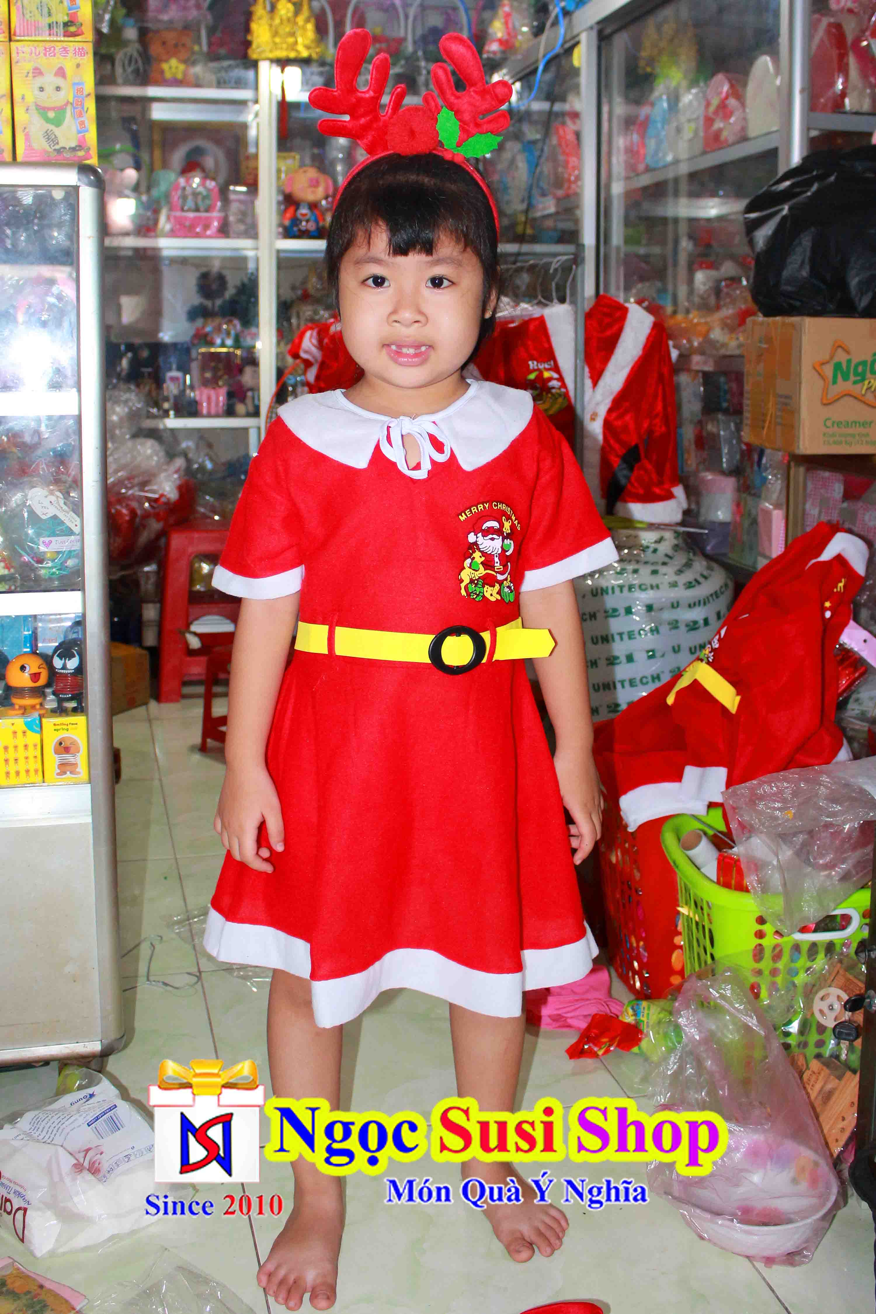 ĐẦM NOEL CHO BÉ GÁI TỪ 1 - 10 TUỔI - VẢI NỈ