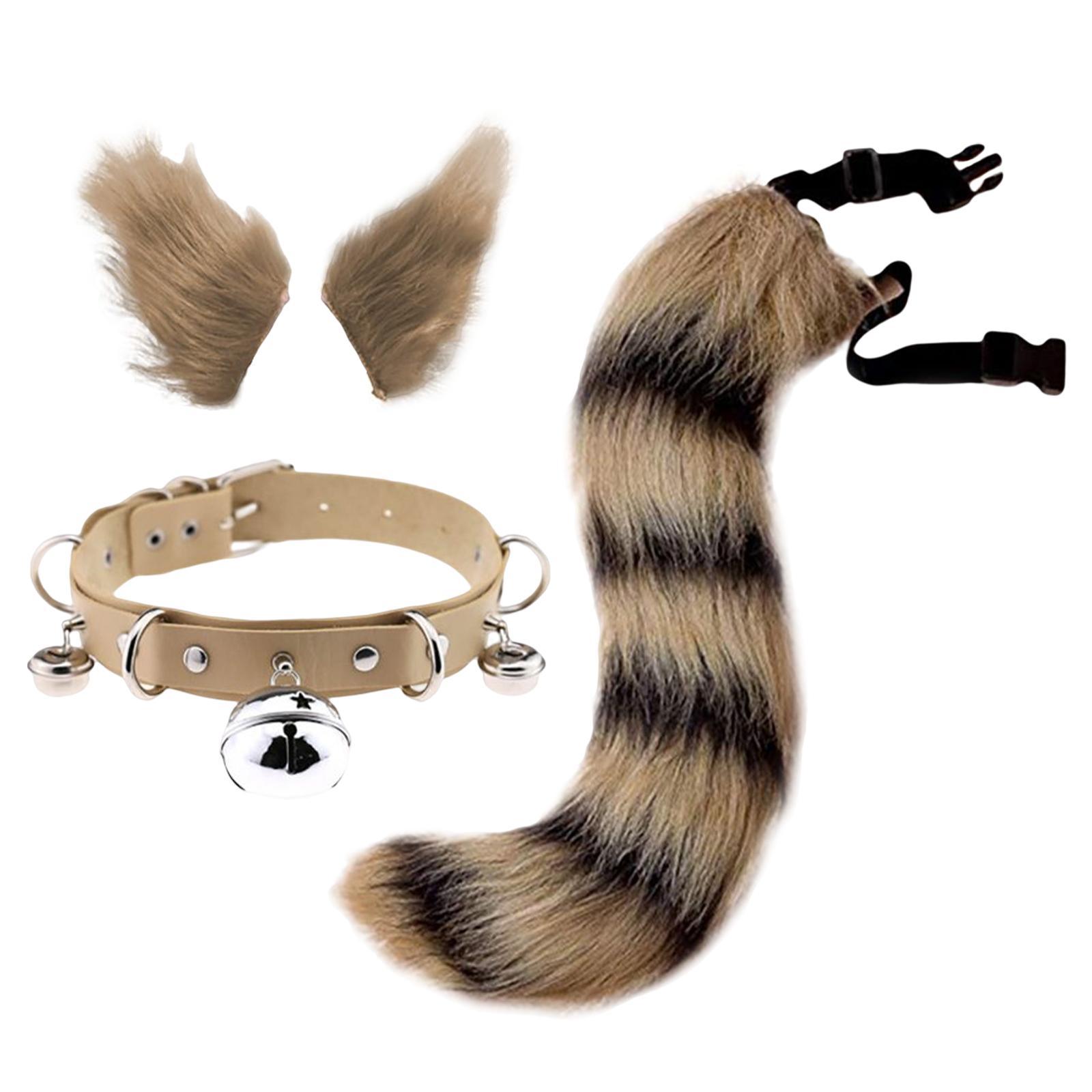 Cosplay Costume Set Fur Cat Ears Long Tail for Role Play Masquerade