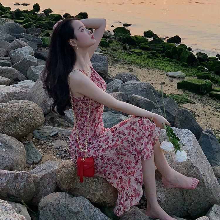 DIYIWEI Váy lụa trắng, váy lụa hoa, váy dài mùa hè 2023.