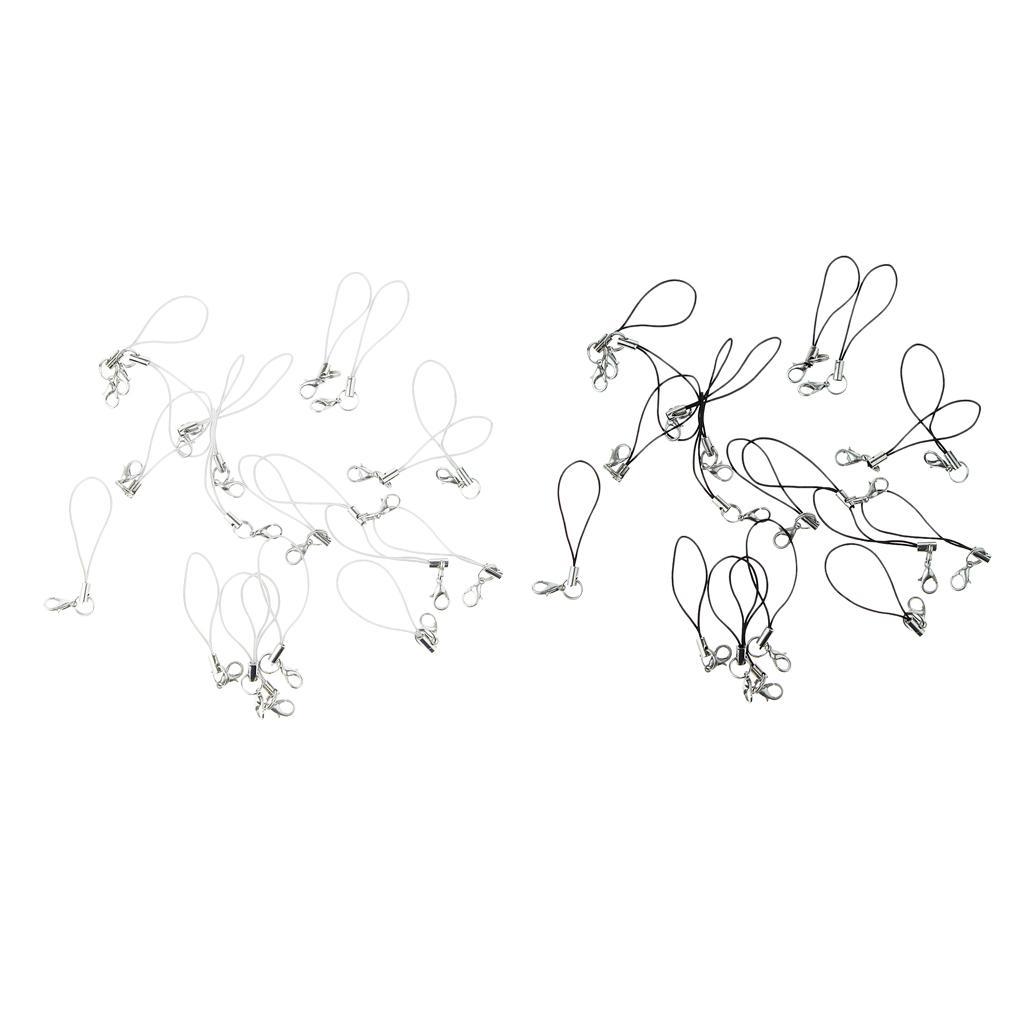 40pcs Diy Mobile Cellphone Keychain Lanyard Charms Diy Rope Black + White