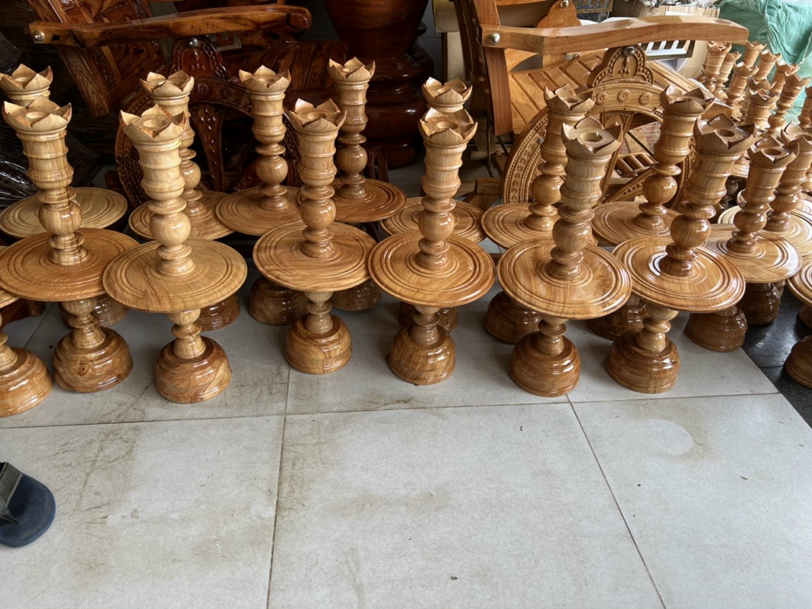 Cặp chân đèn cầy gỗ gõ,cặp chân đèn nến tự nhiên cao 70 cm