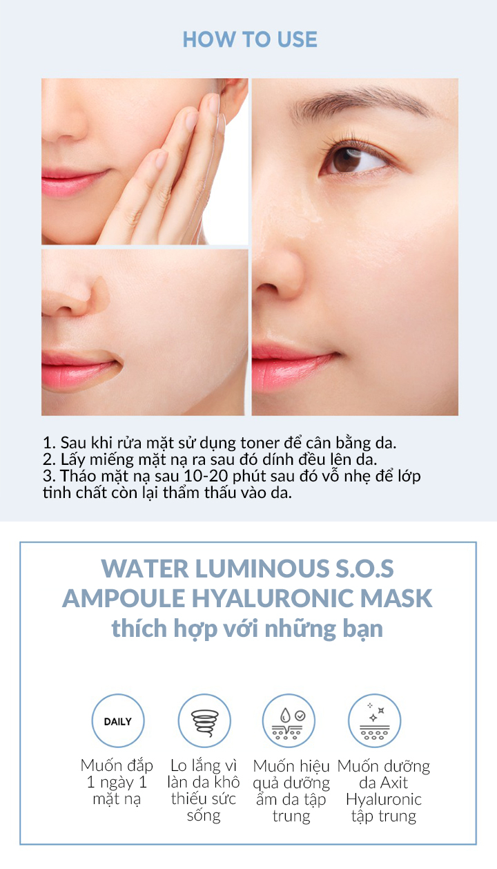 Mặt nạ JM Solution Water Luminous SOS Ampoule Hyaluronic Mask 30ml