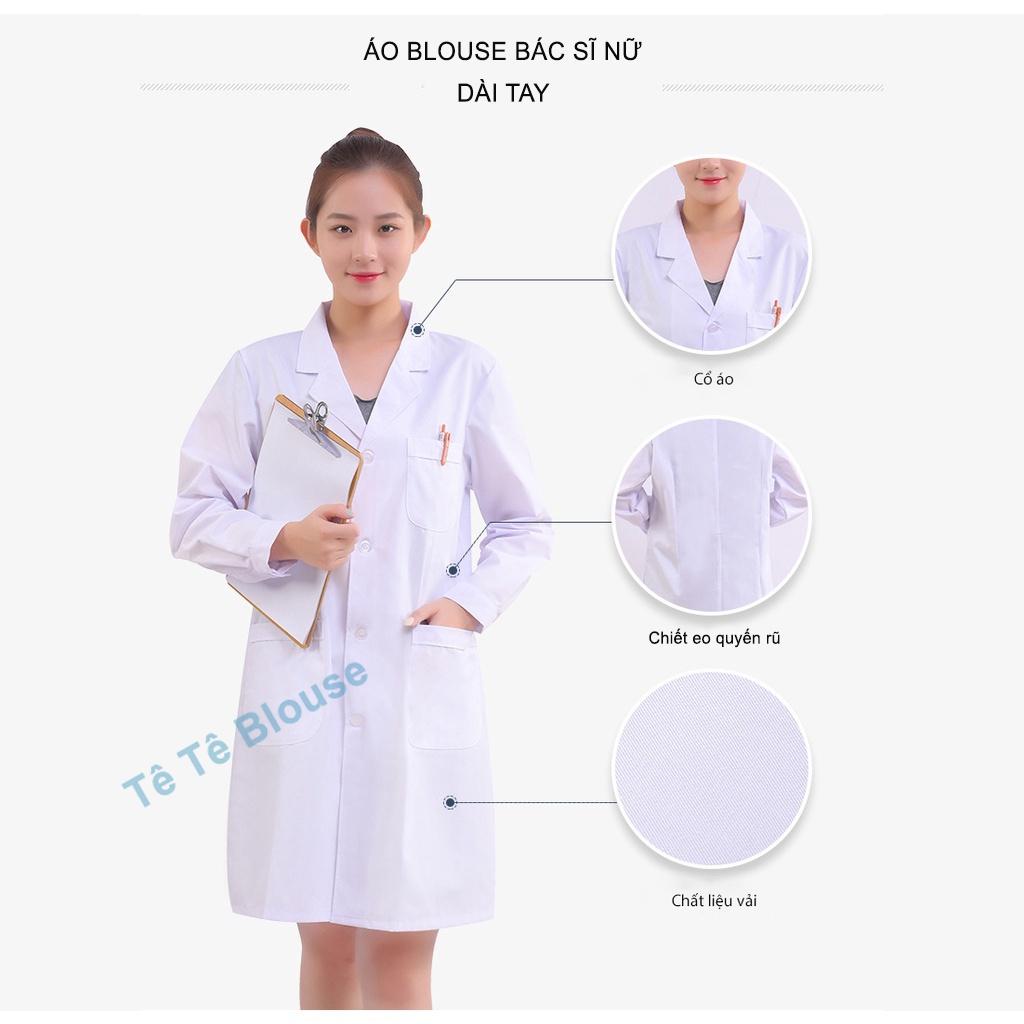 Áo Blouse NỮ dài tay, dáng dài ngang gối loại Thô Cotton cao cấp dành cho Bác sĩ, Phòng thí nghiệm, NV Y tế