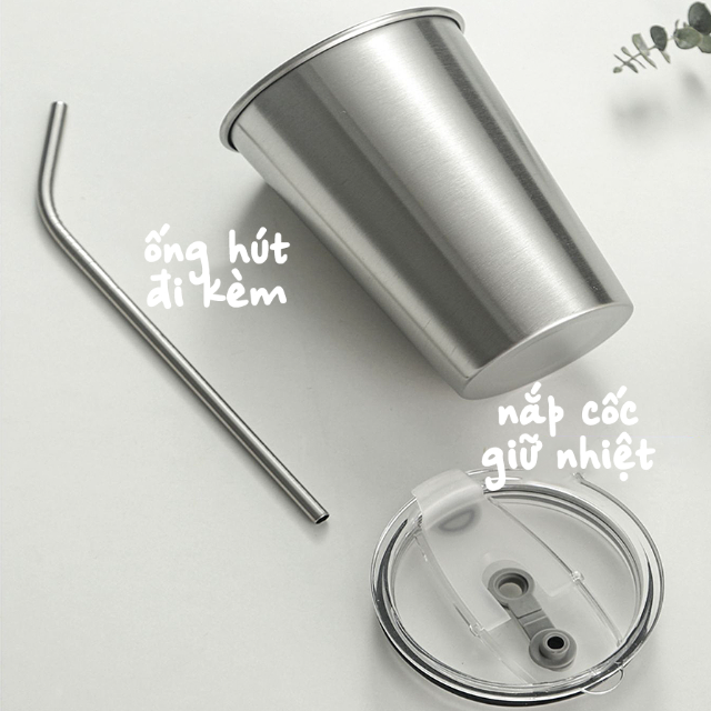 Ly Inox Bọc Da Gucgres 500Ml Kèm Ống Hút Inox