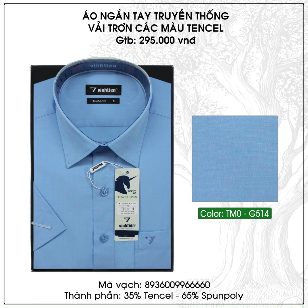 Áo Sơ Mi Ngắn Tay Vải Màu TC Regular Fit 295 Vĩnh Tiến - Vạt Bầu