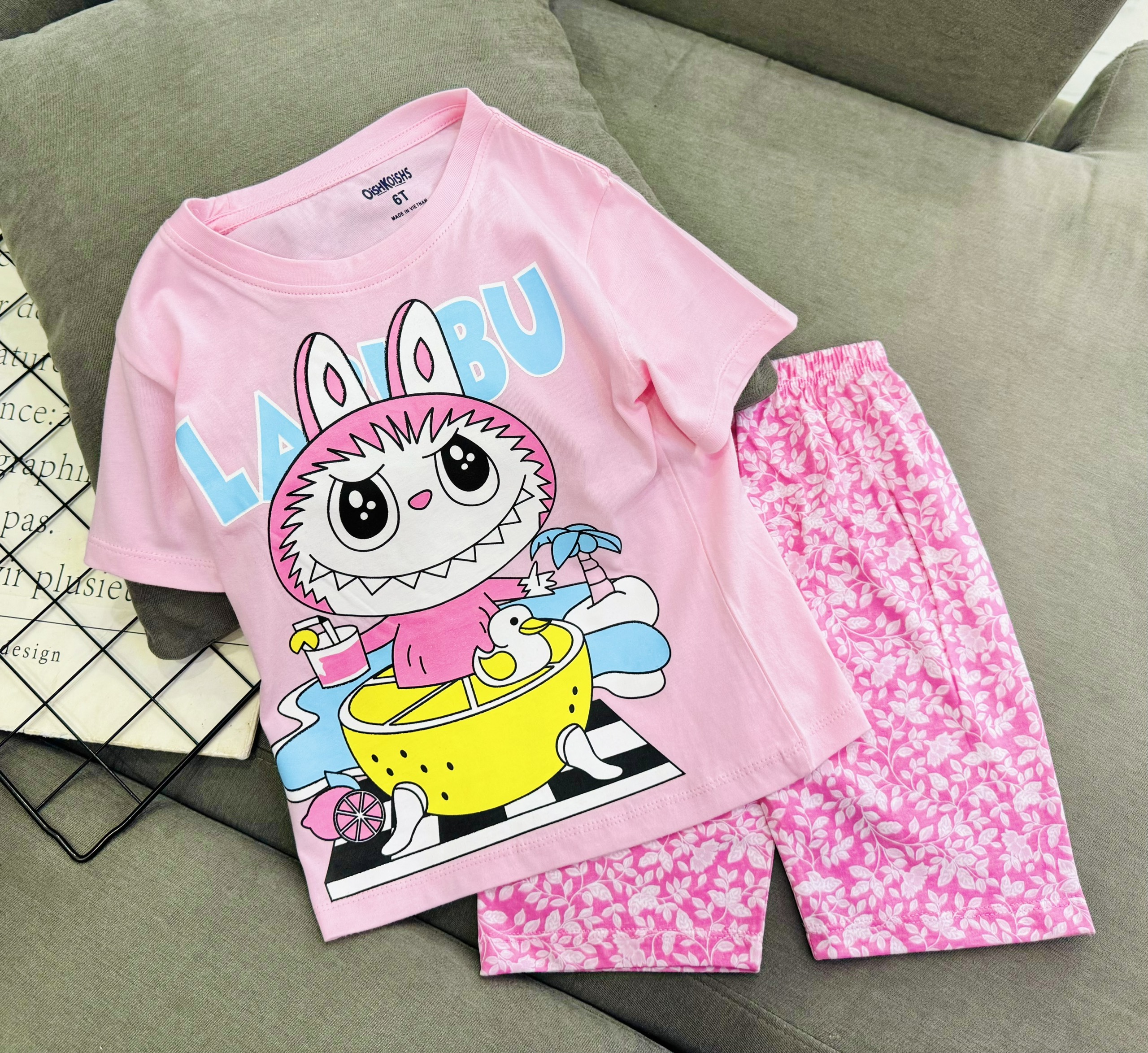Đồ bộ ngắn tay mùa hè cho bé gái kuromi gấu dâu melody labubu size 12-40kg chất cotton mềm mịn mát
