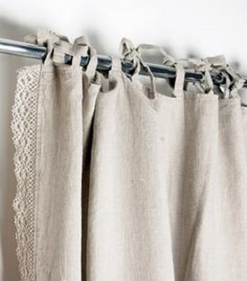 Rèm vải canvans rèm màn cửa trang trí phối ren đầu rèm thắt dây xinh lạ