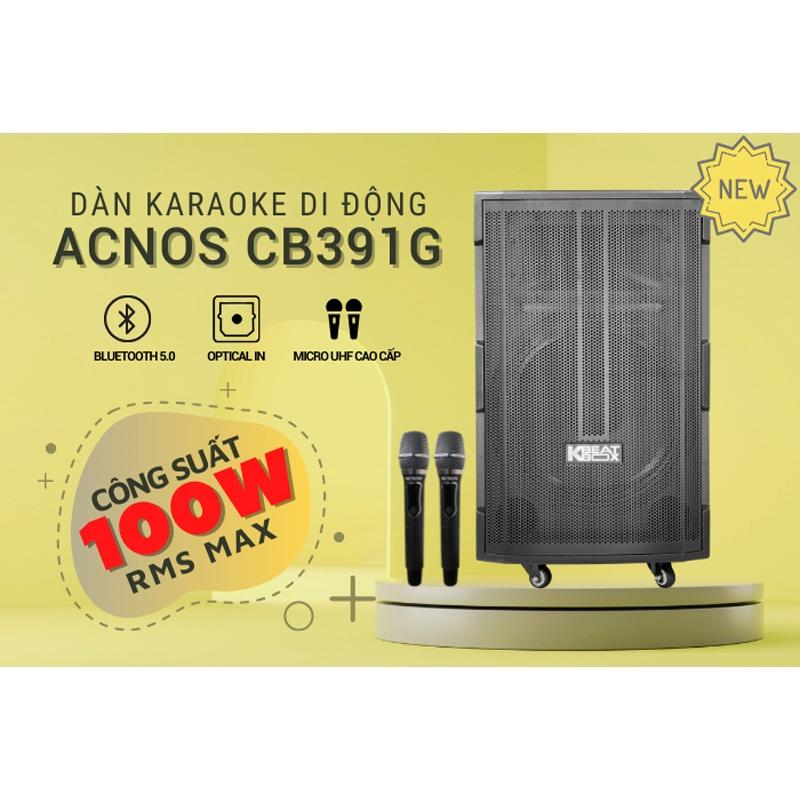 Loa kéo di động Acnos CB391G - Bass 4 tấc, công suất lên đến 450W - Đầy đủ bluetooth 5.0, cổng quang (Optical), AUX, USB