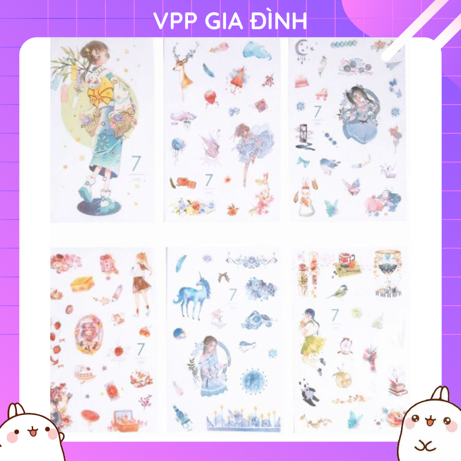 Bộ 6 Tấm Nhãn Dán Sticker Dán Trang Trí Giấy Cô Gái 12 Tháng