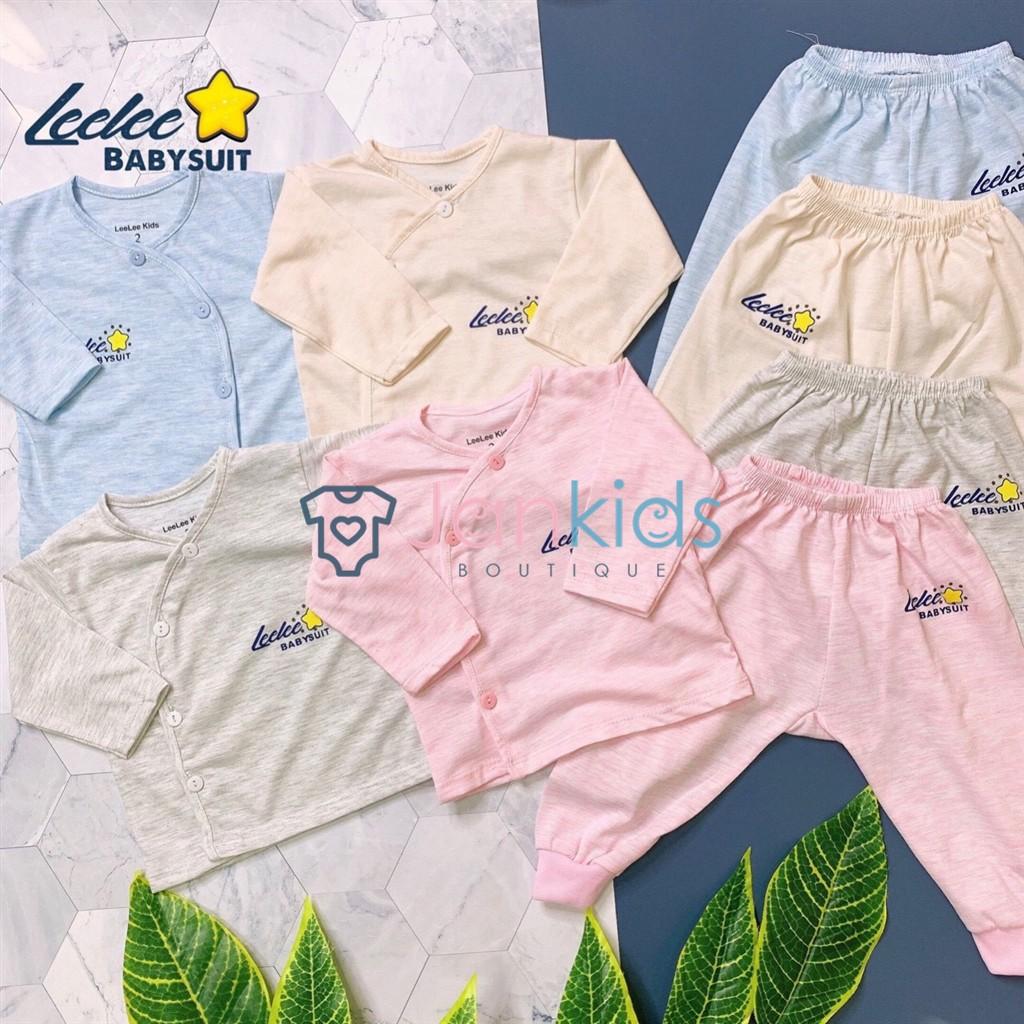 Bộ Quần Áo Sơ Sinh Dài Tay Màu, Áo Vạt Chéo, Quần Đáp Đũng Leelee Kids