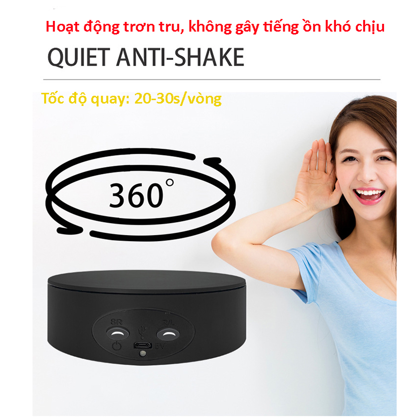 Đế Xoay Sản Phẩm 360 Độ Cắm Điện + Pin Tải 5kg Đường Kính 13cm 2 Màu Trắng Đen