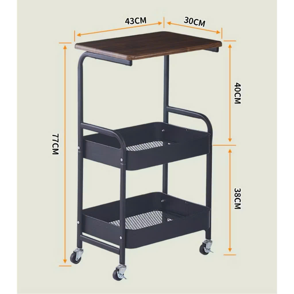 Kệ Để Đồ 3 Tầng Có Bánh Xe – Kệ Spa Mặt Gỗ, Khung Sắt Sơn Tĩnh Điện – Kệ Đẩy Đa Năng Cho Nhà Bếp, Phòng Khách, Phòng Ngủ- HÀNG CHÍNH HÃNG MINIIN