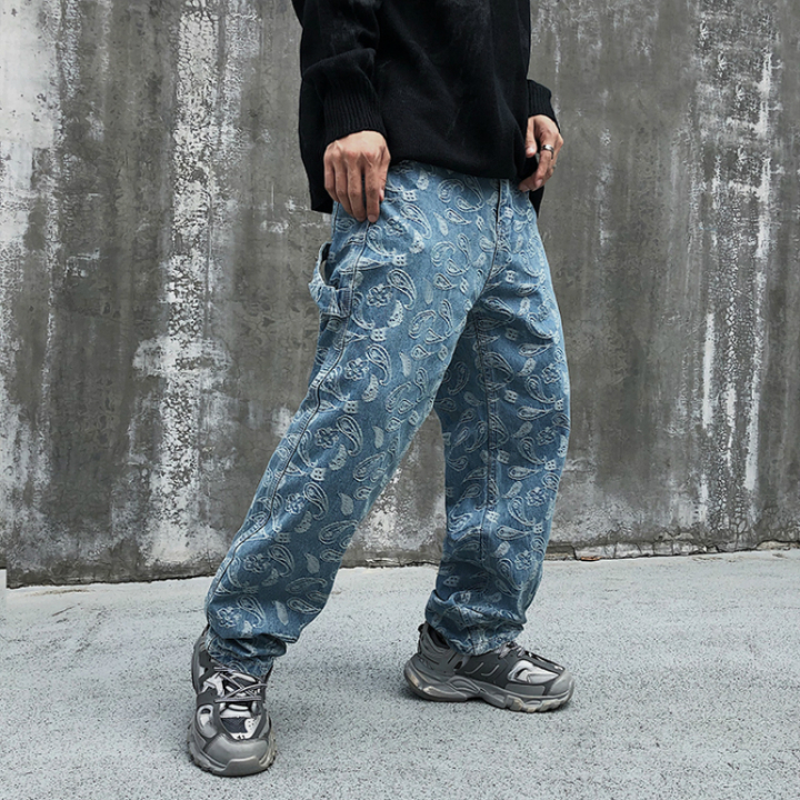 Quần jean ống suông unisex hoa văn Mã: ND1674