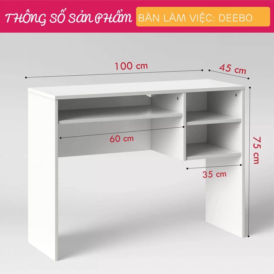 Bàn làm việc, bàn học gỗ hiện đại SMLIFE Deebo | Gỗ MDF dày 17mm chống ẩm | D100xR45xC75cm