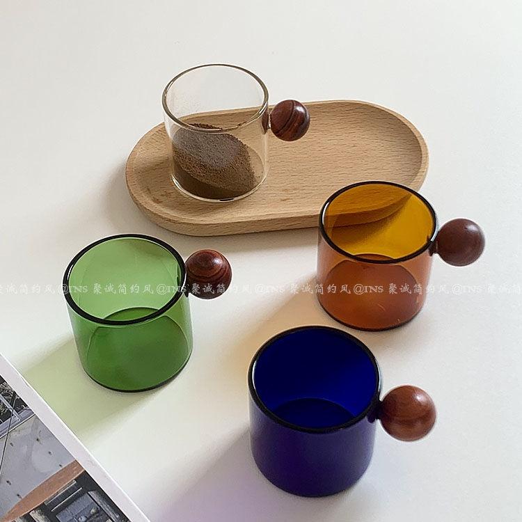 Cốc Thủy Tinh Uống Sữa/Cà Phê Có Tay Cầm Bằng Gỗ Phong Cách Nhật Bản