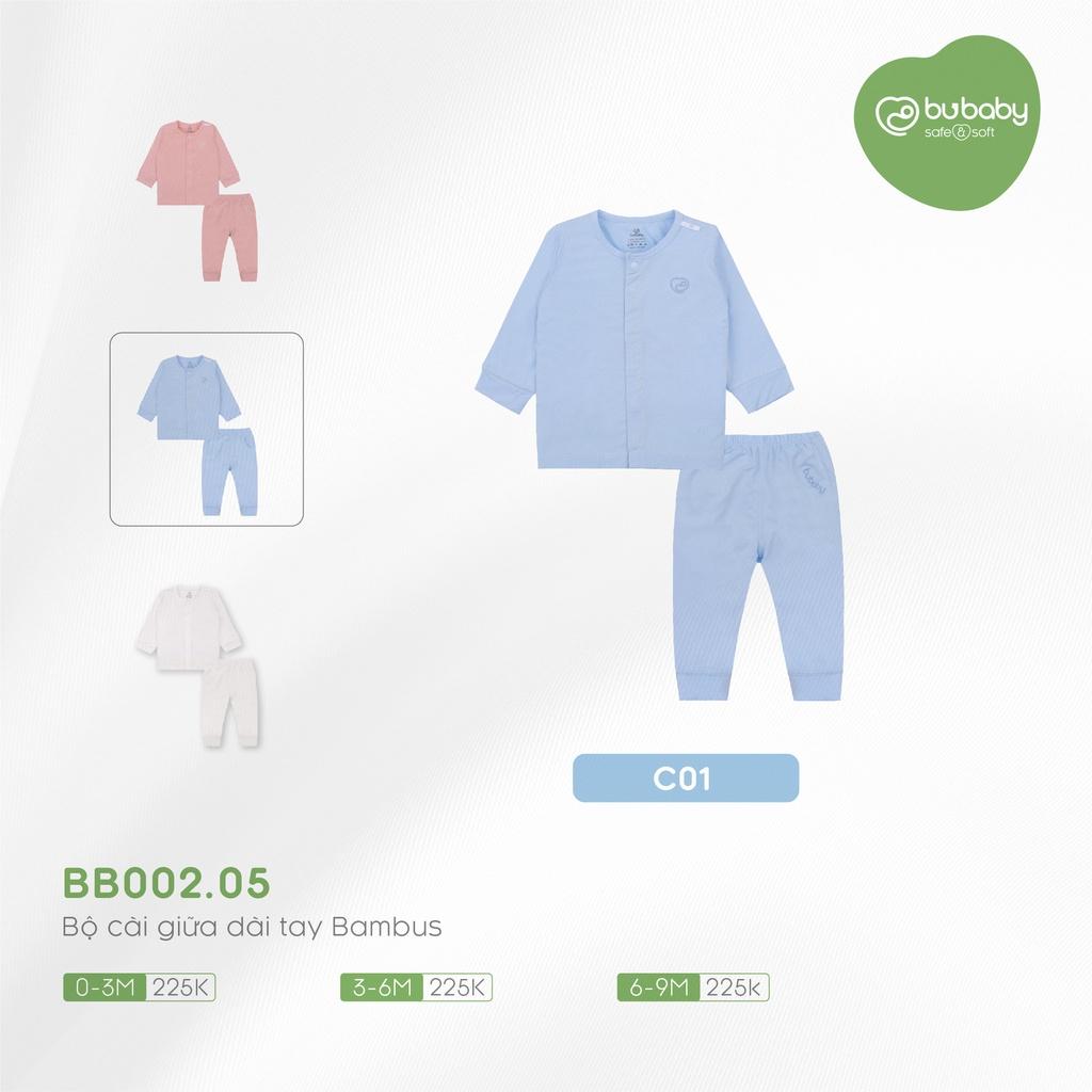 Bộ dài tay cài giữa sợi tre bambus BU cho bé 0m - 9m