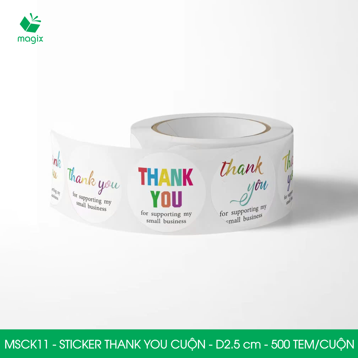 MSCK11 - D2.5 cm - Cuộn 500 sticker thank you tròn, nhãn dán thank you, tem dán cảm ơn