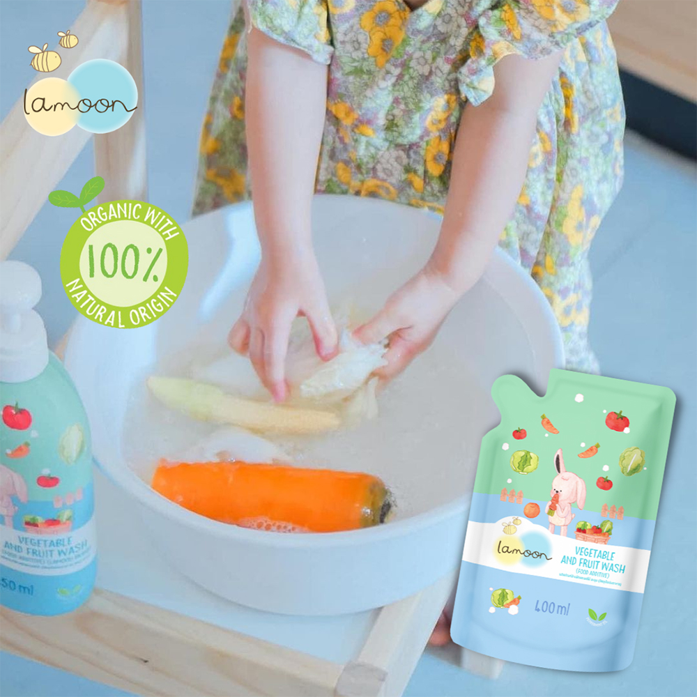 COMBO 2 Túi Nước rửa rau củ quả Organic Lamoon 400ml TẶNG 1 Ty Ngậm Siêu Nhẹ Cho Bé