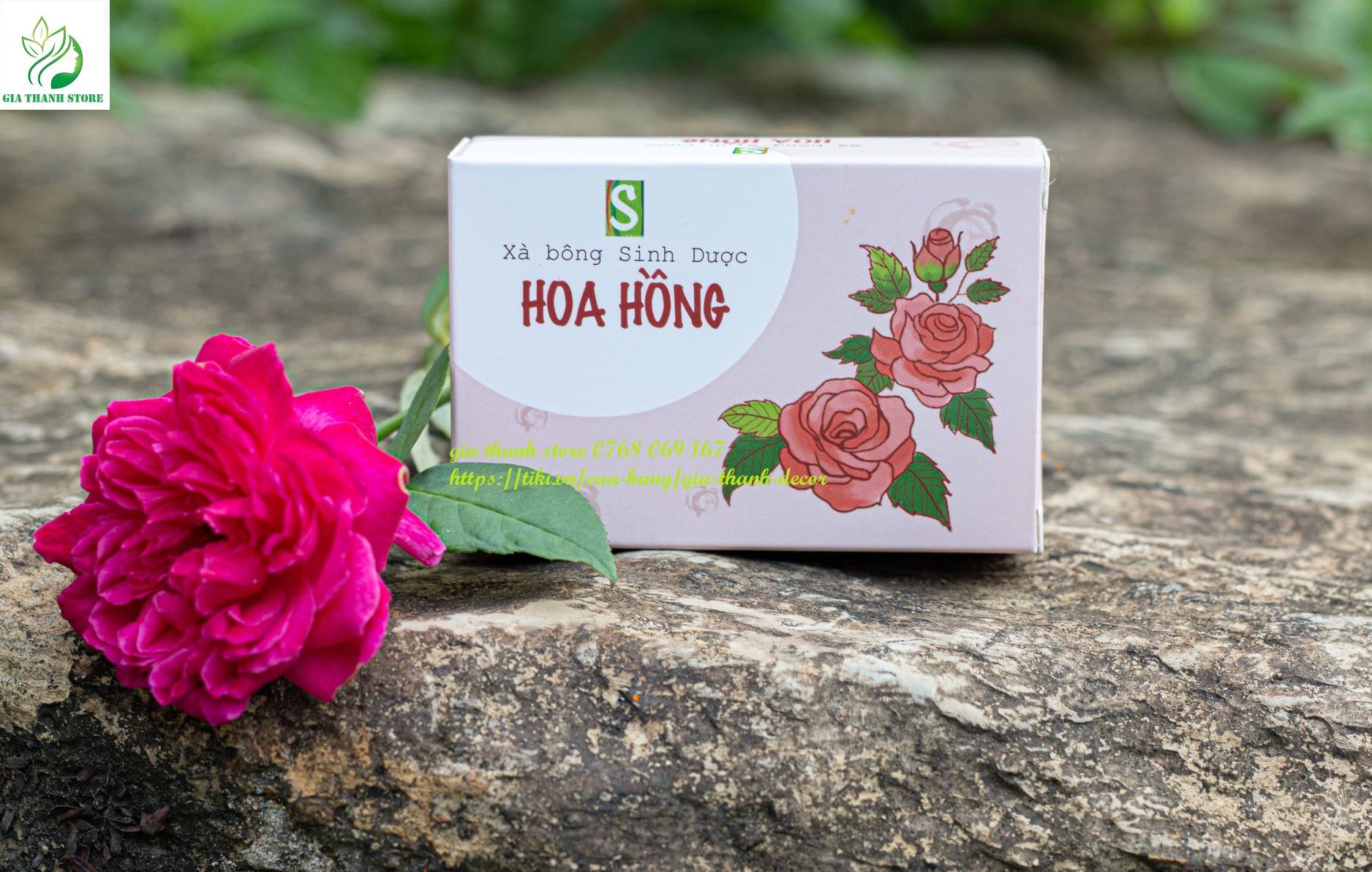 Xà bông thiên nhiên Sinh Dược Hoa Hồng [Bản Giới Hạn] Rose Handmade Soap 100gram làm sạch sâu,ngừa mụn, dưỡng da, sáng da, se khít lỗ chân lông