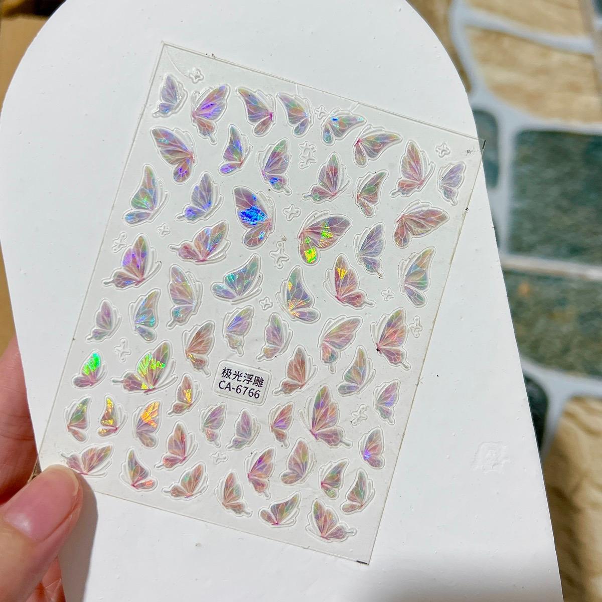 Sticker Móng Lụa 5D Bướm Hồ Điệp Hồng Xanh Làm Nail, Hình Dán Nơ Trang Trí Móng, Hàng Mới Về Nữ Women