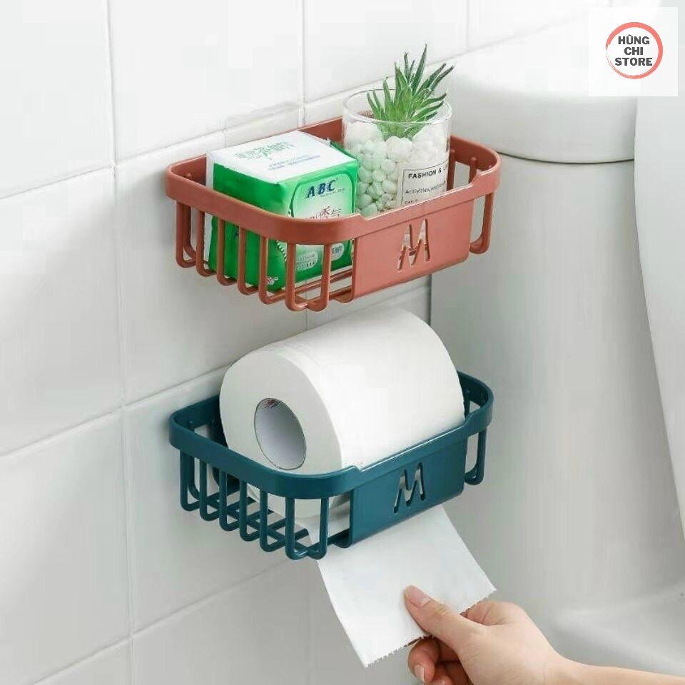 Giỏ đựng giấy vệ sinh dán tường, khay kệ đựng đồ đa năng nhà tắm, nhà bếp