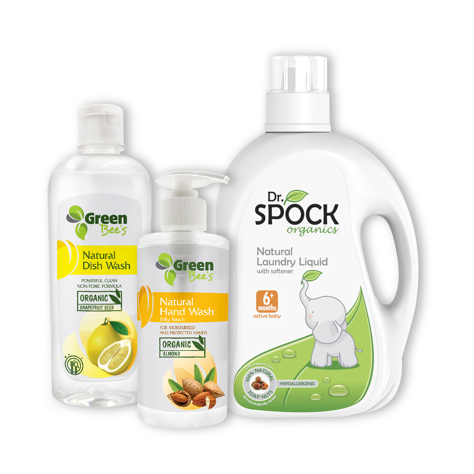 Combo Nước Giặt Xả trẻ em Organic Dr Spock cho trẻ từ 6 tháng tuổi Nước rửa bát Tinh chất Hạt Bưởi và Nước rửa tay Hạnh Nhân Organic