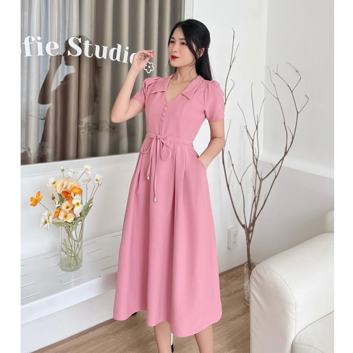 Đầm cổ bẻ xếp li phá cách D099 - Lady Fashion