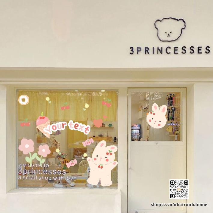 Hình dán gấu cherry dễ thương aesthetic trang trí gương, kính cửa hàng cute 12