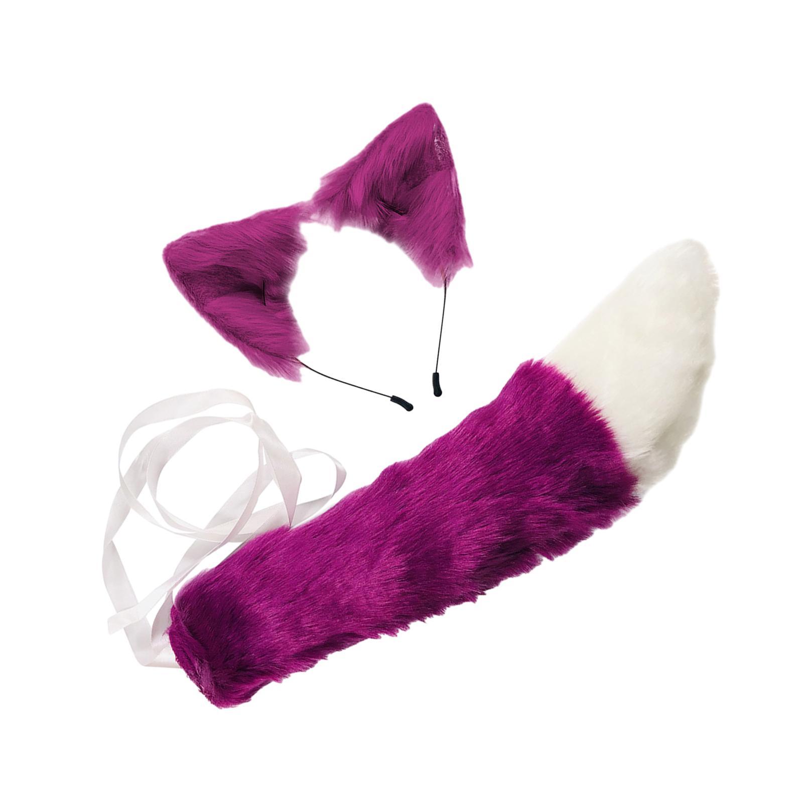 Faux Ears and Tail Set Animals Ears and Long Tail for Holiday Stage Show