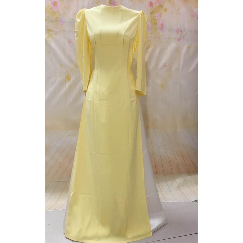 Áo dài Lụa trơn cao cấp - màu Vàng- Cổ tròn - tay phồng