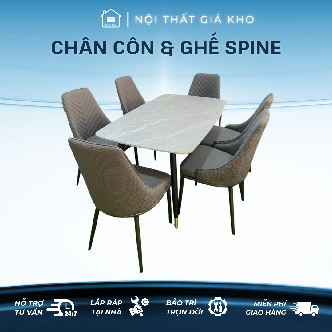 Bàn ăn mặt đá phiến kết hợp ghế Spine - bộ bàn ăn mặt đá 4 ghế, 6 ghế, 8 ghế