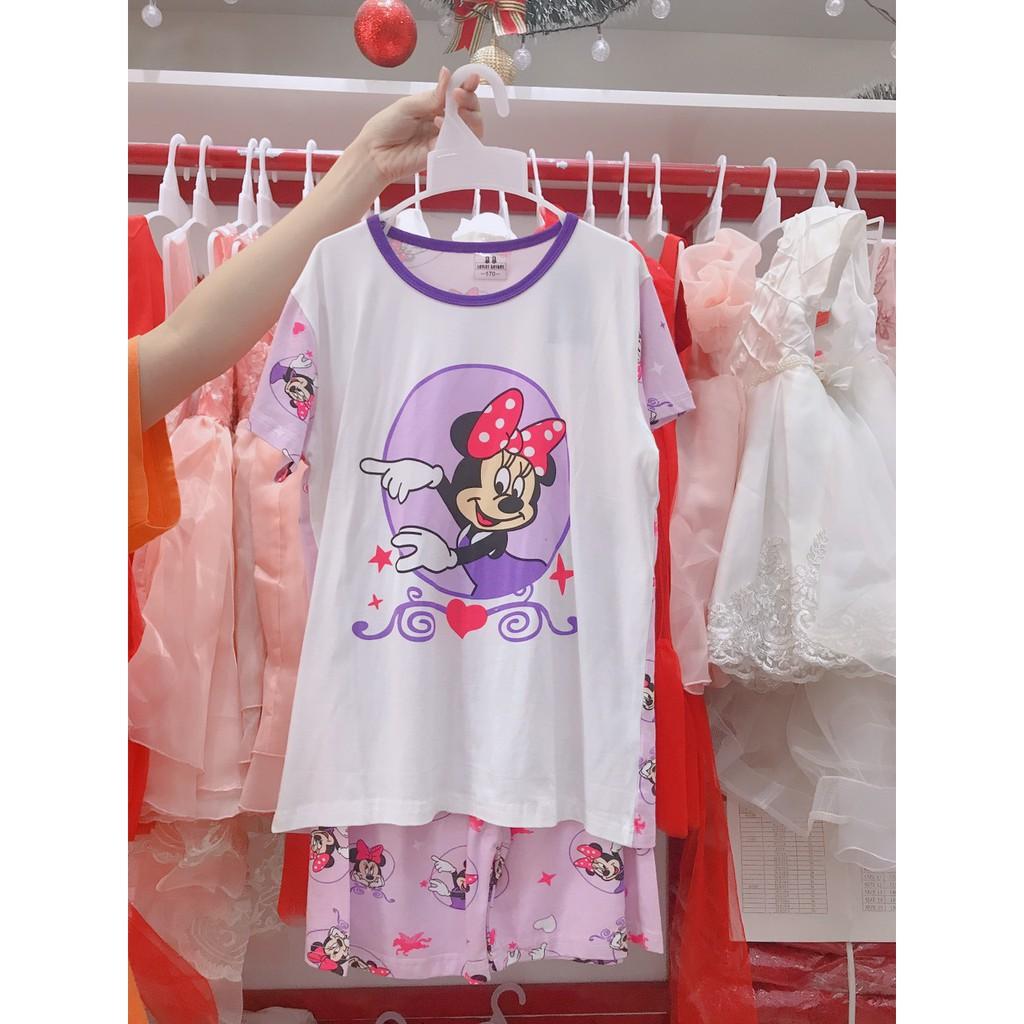 Set bộ quần áo bé gái thun cotton cao cấp loại 1- Tím mickey