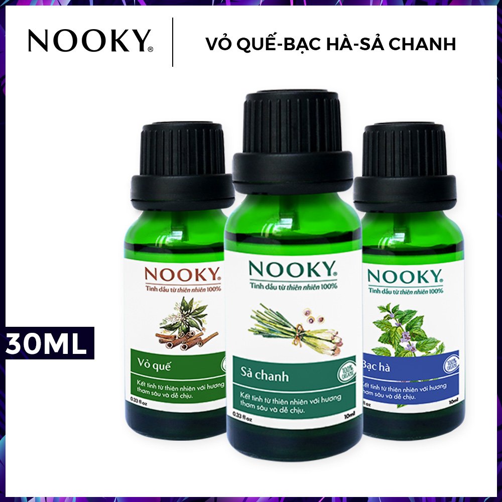 Combo 3 chai tinh dầu nguyên chất: tinh dầu Sả chanh (10ml) + tinh dầu Vỏ quế (10ml) + tinh dầu Bạc hà (10ml)