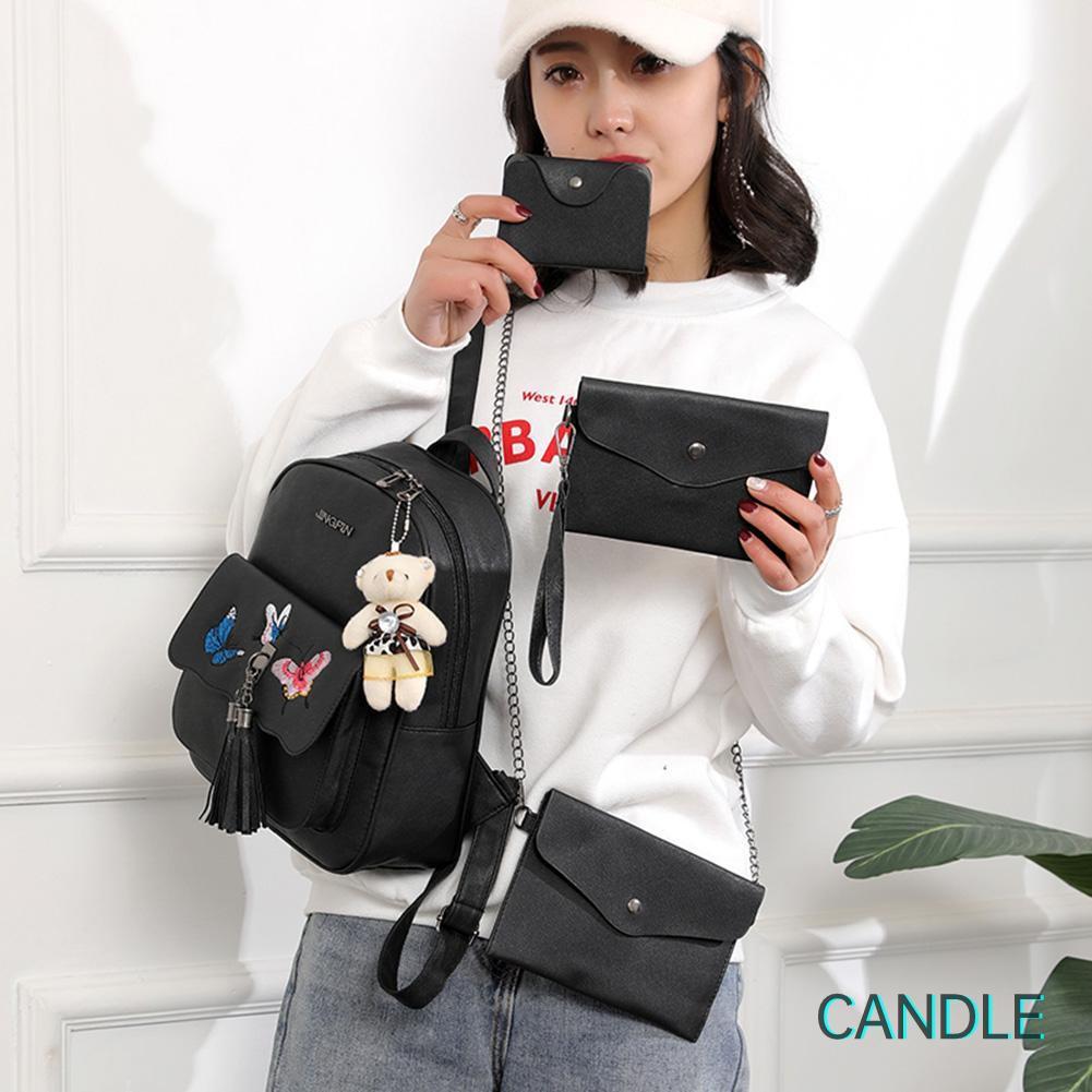 Set 4 Ba Lô Túi Ví Nữ Da Pu Thời Trang Hàn