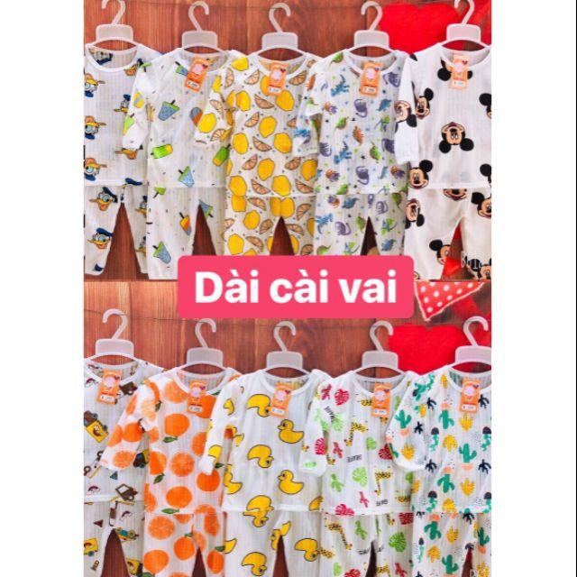 Bộ dài cotton giấy cài vai cho bé