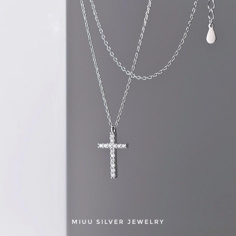 Dây chuyền bạc thập giá Miuu Silver, vòng cổ nữ mặt thánh giá đính đá