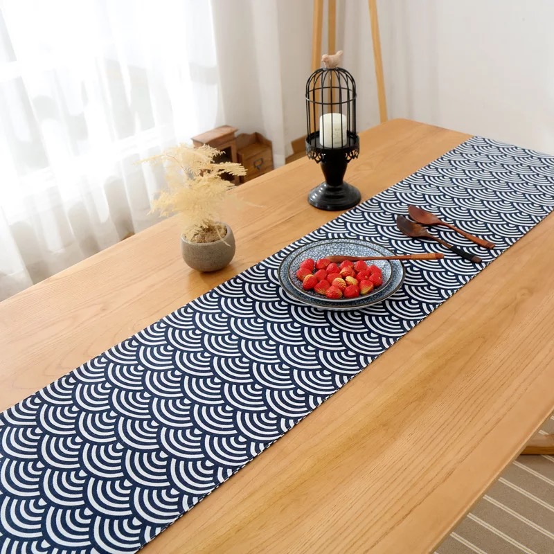 Khăn trải bàn table runner vải bố - Họa tiết Sóng cong - mẫu G07